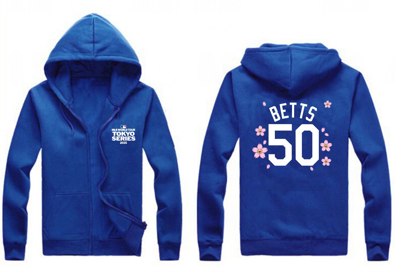 Men Los Angeles Dodgers #50 Betts Blue Zipper hoodie 2025 MLB Jersey style 1->los angeles dodgers->MLB Jersey